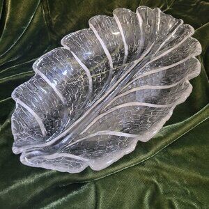 Shallow Glass Eden Leaf Serving Bowl Orrefors of Sweden Lars Hellsten